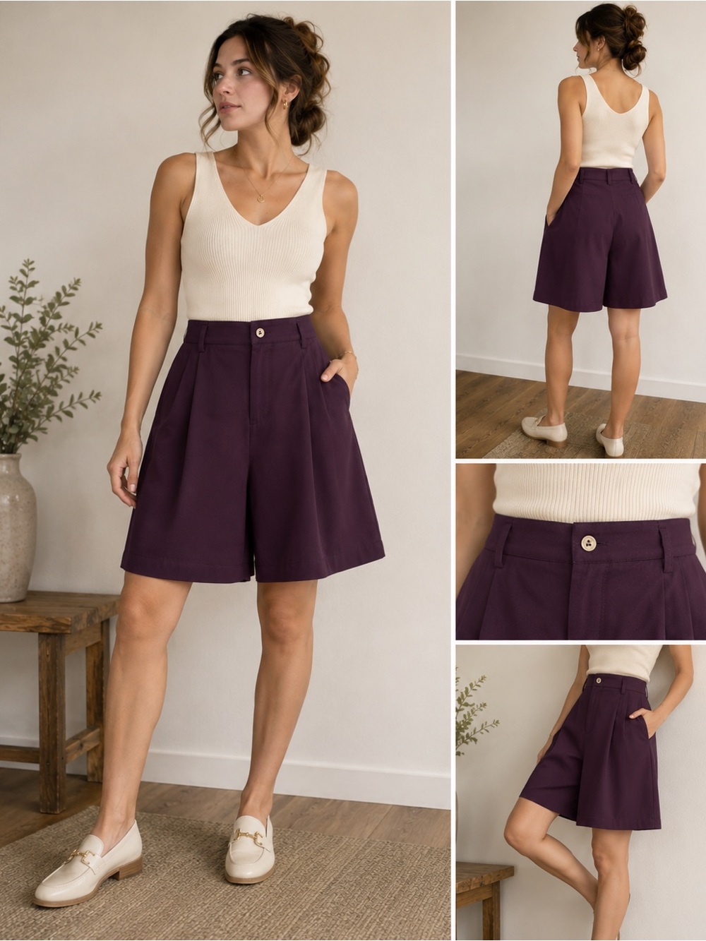 High Waisted Culotte Shorts Vintage Hailey Microfiber Brown Minimalist
